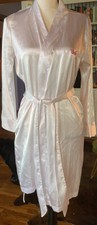 White Silky Bride Robe, Pink Embroidery