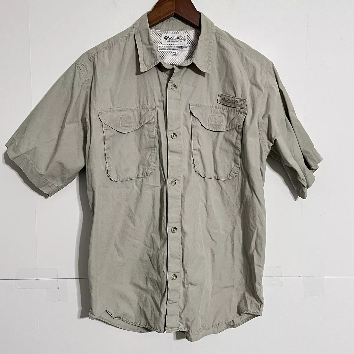 Vintage Columbia Boys Vented Safari Shirt Size XL Beige Short