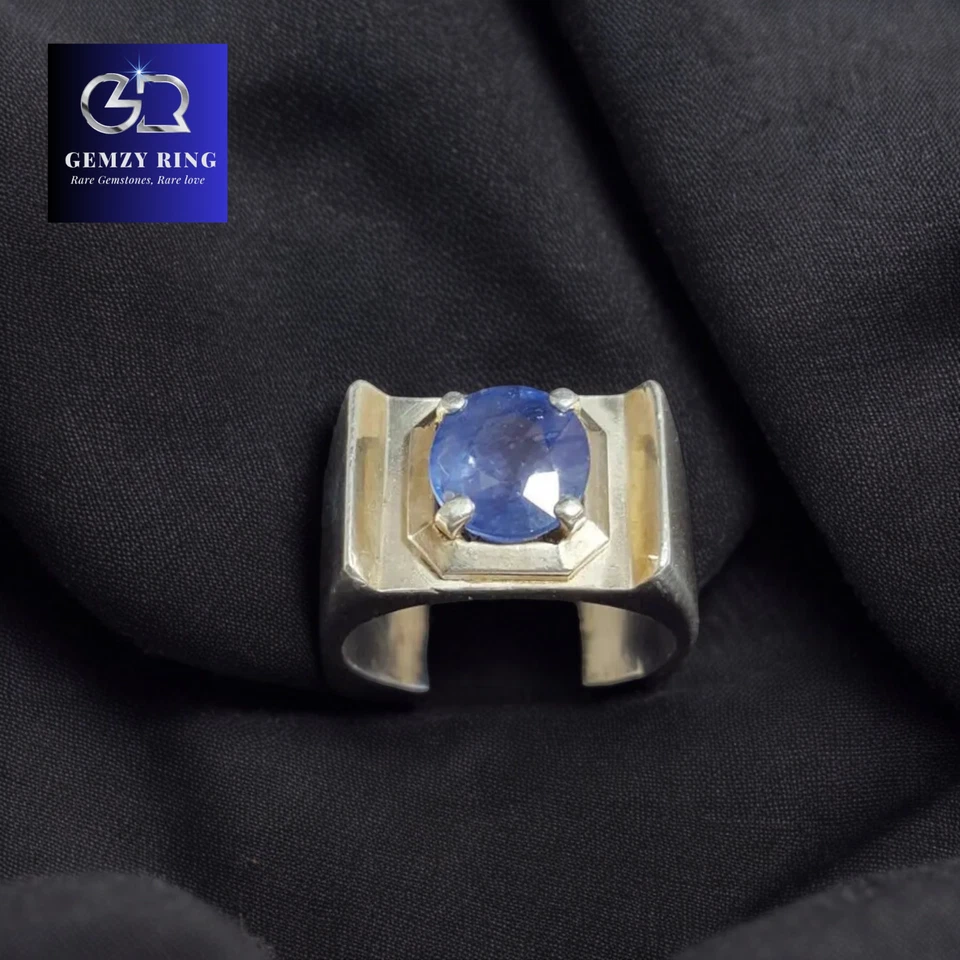 Anillo de zafiro natural azul oscuro piedra de zafiro real anillo de piedra de neelam anillos chiítas Foto 2 de 4