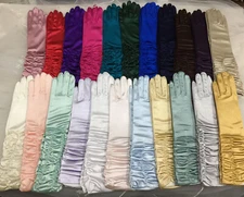 15" Stretch Satin Adult Wrinkle Glove. Bridal. Prom.Halloween.Pick Your Color !