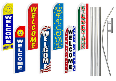 Welcome Swooper Feather Flutter Flag & Pole Kit Drive In 