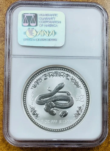 2001 $1 Year of the Snake NGC MS69  Australia Silver Lunar Year Series 1