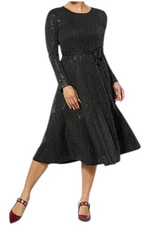 Nina Leonard Women's Sparkle Knit Midi-Length Sylvia Dress Black