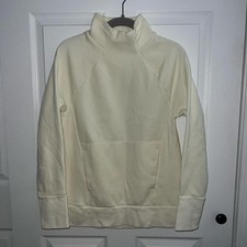 Fabletics Women’s XS Cream Mock Neck Pullover Sweatshirt Kangaroo Pocket
