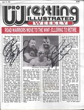 EB3362  ROAD WARRIOR ANIMAL  ELLERING  signed Vintage Wrestling Magazine w/COA