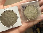 2 Silver Morgan Dollars 1887-s 1879 (holy) Very Good Condition