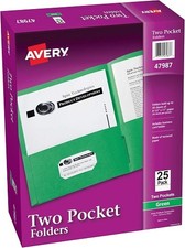 Avery 47987 Two Pocket folder, 8-1/2-Inch x11-Inch ,20 Sht Cap., 25/BX, Green