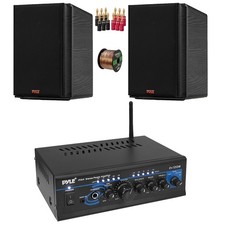 Pyle Blue LED Mini Receiver, 2x 5.25 200W Bookshelf Speakers, Banana Plugs