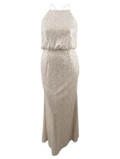 Adrianna Papell Women's Sequined Blouson Halter Gown (12, Nude) 191937357760