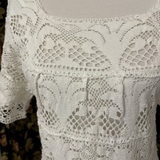 VTG Crocheted Lace Dress Boho Women  s White Lace Maxi Festival Cottagecore Sz S