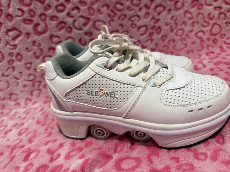 SEBOWEL Women's White Lace-Up Quad Roller Skates Shoes, Roller Skate Shoes