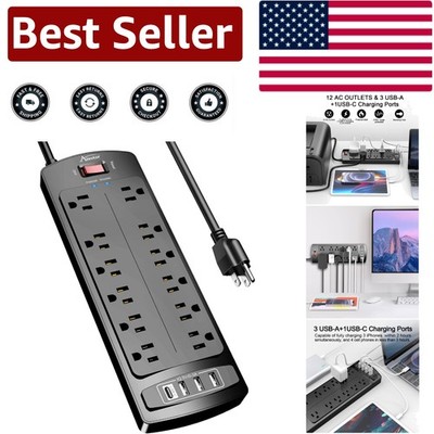 6Ft Extension Cord Power Strip Surge Protector   12 Outlets & 4 Smart USB Ports