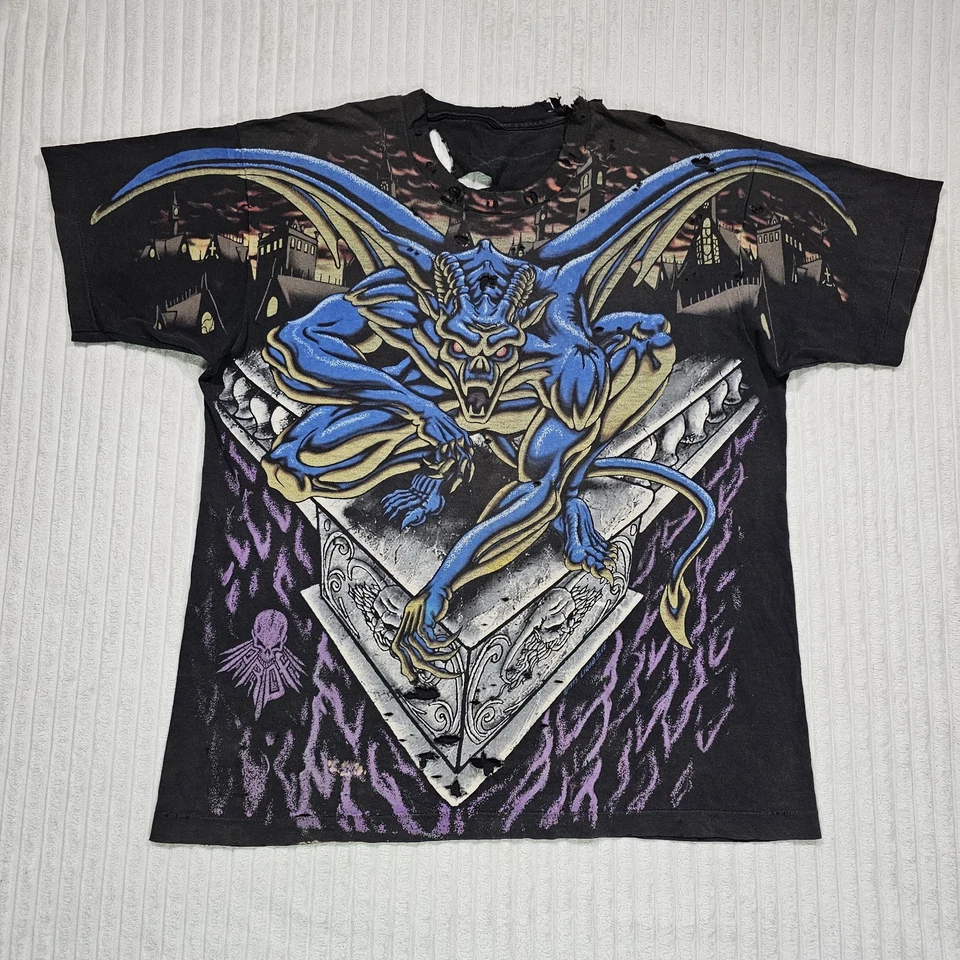 Vintage LIQUID BLUE AOP Gargoyle Shirt Mens LARGE Single Stitch 24x30 1995 USA - Image 2 of 4