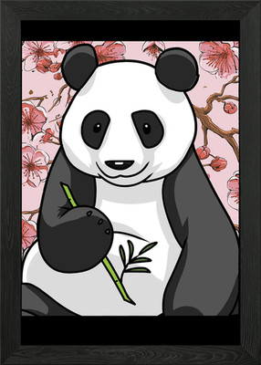 Panda mit Bambus und Kirschblosso gerahmtes Wandbild Poster Leinwanddruck Bild
