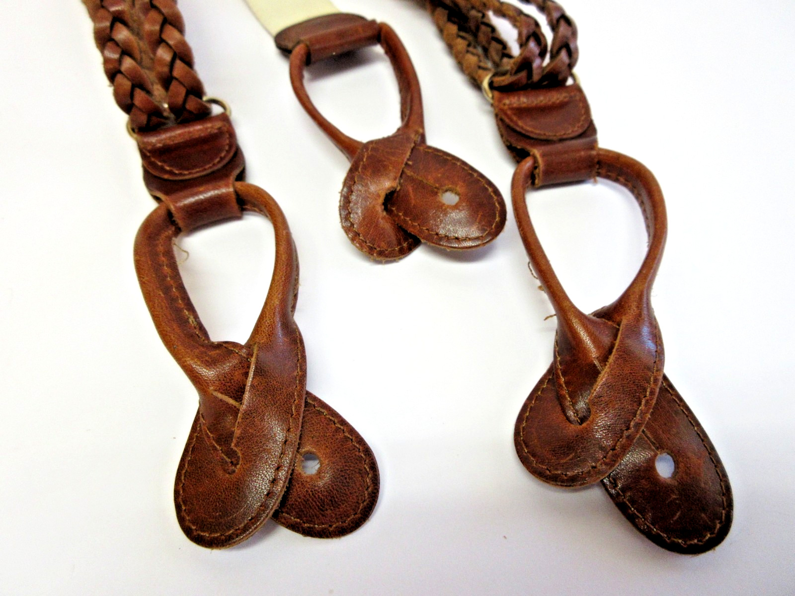 Braided Leather Double Strap Button Suspenders Br… - image 4