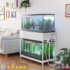Heavy Duty Double Tier Aquarium Stand W/ Power Outlets Ample Storage New