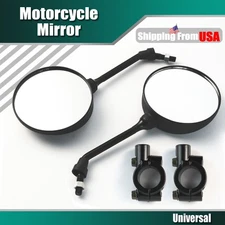 2X Rear View Motorcycle Mirrors With 2 Clamp Universal Black For 22 mm Handlebar