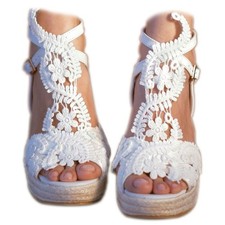 Women's Platform Sandals Wedge Open Toe Ankle Strap lace Wedding Shoes Brides...