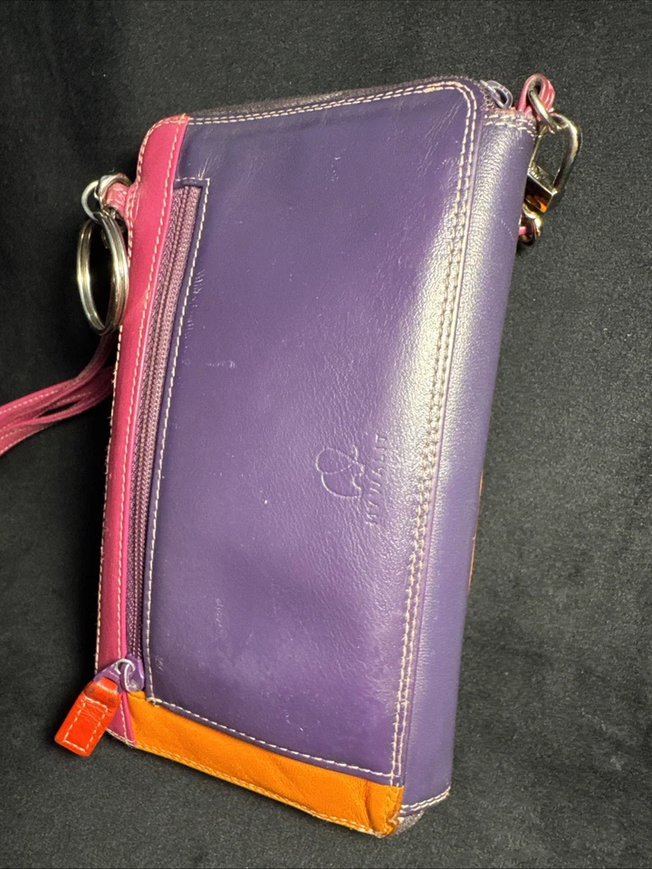 Cartera múltiple redonda con cremallera de cuero Mywalit con correa para el hombro sangría multicolor Foto 4 de 4