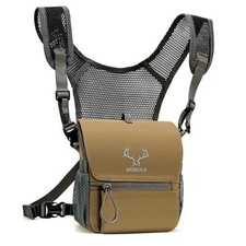 Binocular Harness Chest Pack: Bino Case with Magnetic Lid and Rain Cover Brown