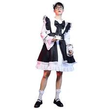 [Yueei] Men'S Maid Costume, Black, Red, Cosplay, Halloween, Fancy Dress, Long S_