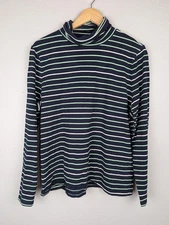 Talbots Shirt Womens XL Navy Striped Mock Neck Long Sleeve Stretch Tee