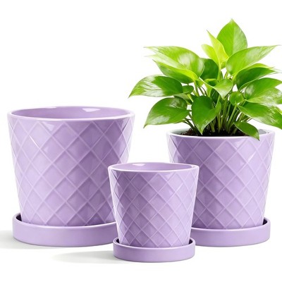 BUYMAX Ceramic Plant Pots, 4+5+6 Inch Pots for Indoor PlantSet of 3 -Purple