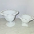 Vintage Glass Embossed Milk Glass Pedestal Bowl & Lace Open Edge Grape Bowl