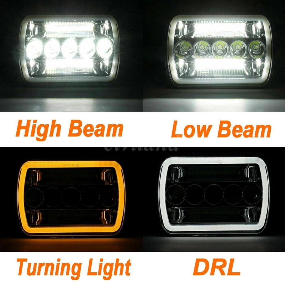 2Pcs 5x7" 7x6" LED High Low Beam Headlights For Ford E-150 E-250 E-350 Econoline Foto 2 de 4