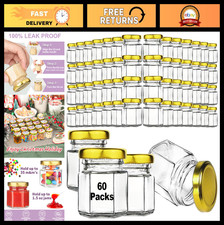 60 Pcs Mini Honey Jars 1.5 Oz Hexagon Glass with Airtight Lids - DIY, Wedding Fa