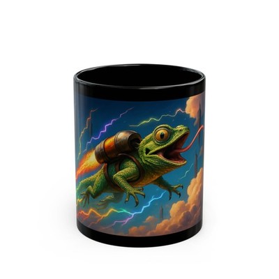 Black Coffee Cup Mug New Jetpack Lizard Racing Rainbow Lightning