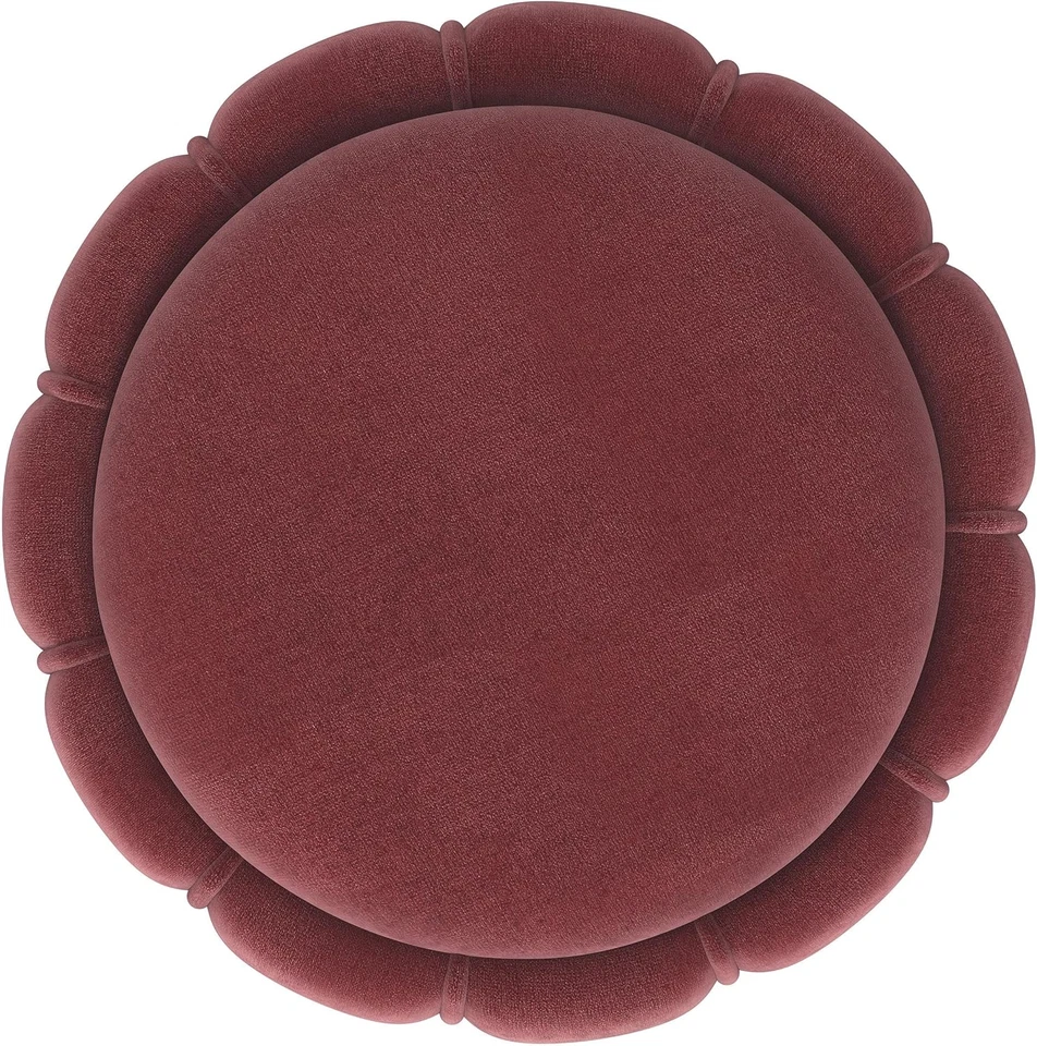 Home Furnishings - Sora - Fabric - Upholstered round Ottoman with Vertical Ribbi - Image 4 of 4