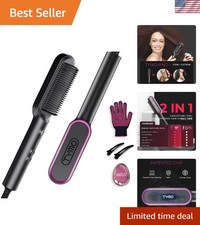 Travel-Friendly Ceramic Hair Straightener Brush - 5 Heat Settings for All Types