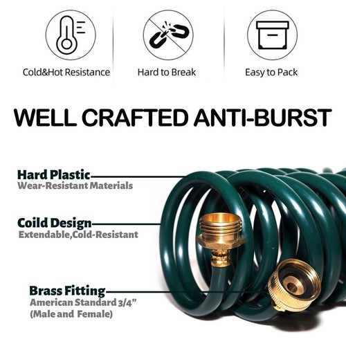 Lightweight EVA Recoil Garden Hose: Retractable Coil Water Hoses with 3/4" GH... - Picture 2 of 6
