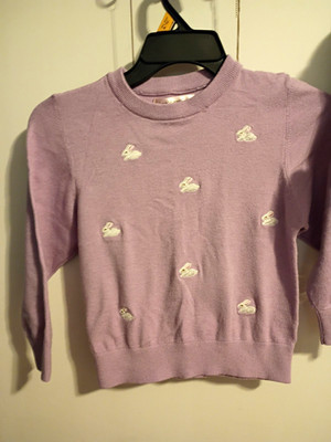 Love Squared Girls Purple Knit Pullover Sweater Embroidered Bunny Size 8