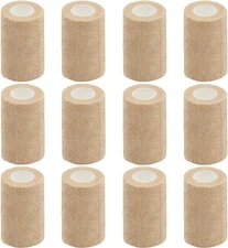12 Pack Self Adhesive Bandage Wrap 3" x 5 Yards Beige Elastic Cohesive Tape