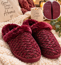 Cuddl Duds Burgundy Faux Fur Lined Slip-On Slippers Non-Slip Hard Sole US 11