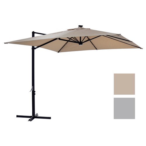 3m Square LED Parasol Overhanging Cantilever Shade Solar Lights Azuma Outdoor