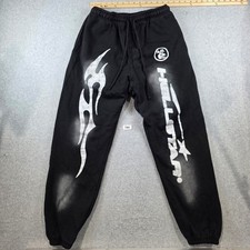 Hellstar Black Flame Graphic Sweatpants Joggers Mens Streetwear Black White