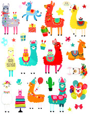 BIG COLORFUL BIRTHDAY LLAMA STICKERS SEALS USA MADE #BD.8