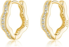 Solid 925 Sterling Silver CZ Flower Hoop Earrings Huggie for Women Teen Girls Fl