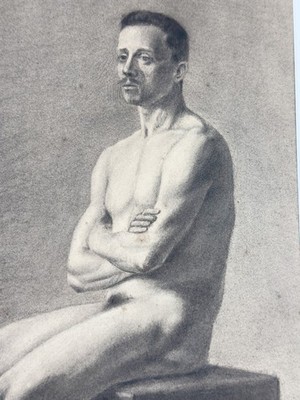  Academic Nude Drawing Male Nude Study Signed M. Ehrler Dated 02/1907 