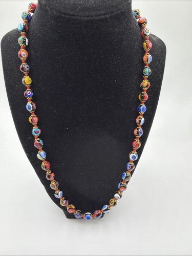 Vintage Millefiori Venetian Murano Glass Necklace Multicolor Knotted