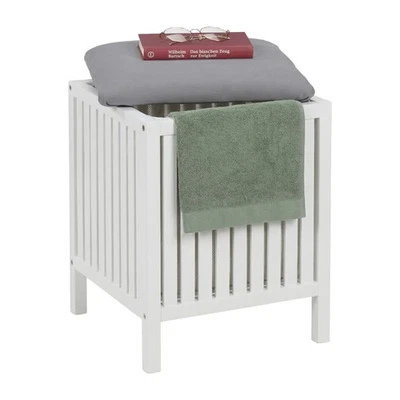 Wäschekorb zum Sitzen Wäschesammler Wäschehocker Bad Hocker Wäschebox Walnuss - Bild 1 von 2
