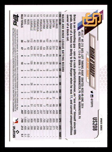 2021 Topps Update Gold Foil #US208 Brian O'Grady - Picture 2 of 2