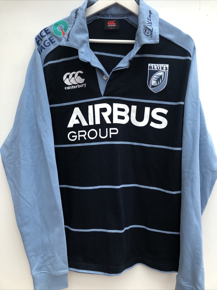 CARDIFF BLUES Rugby Shirt Canterbury Blue Long Sleeve Airbus