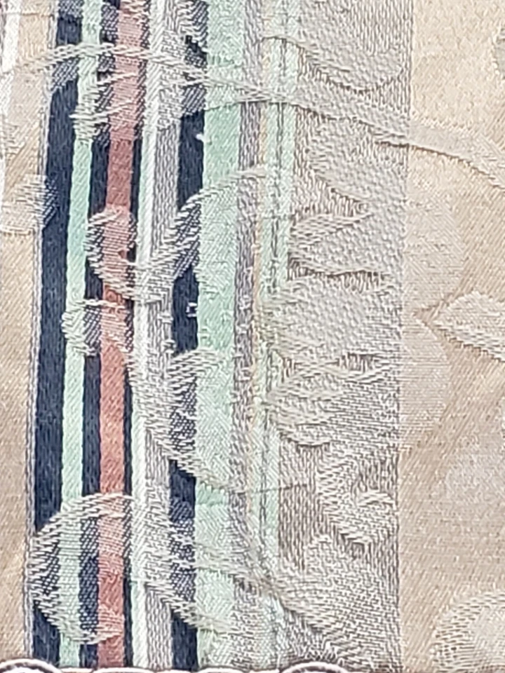 Vintage J C Penney Valance Damask Fringe Rust Gold Green Striped Cream Made USA - Изображение 2 из 4