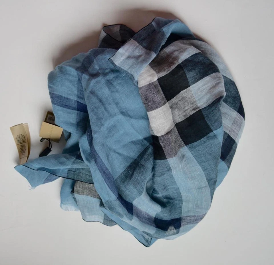 NWT BURBERRY GIANT EXPLODED CRINKLE LINEN CHECK LARGE SCARF WRAP  MADE IN ITALY - Image 4 of 4