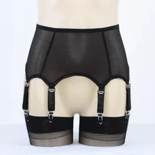 Luxallacki Sheer Mesh 6 Straps Garter Belt with Metal Clips for Women Lingerie