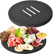 11 x 11 In 4 Pack Slate Cheese Boards Round Black Stone Plates Charcuterie Bo...